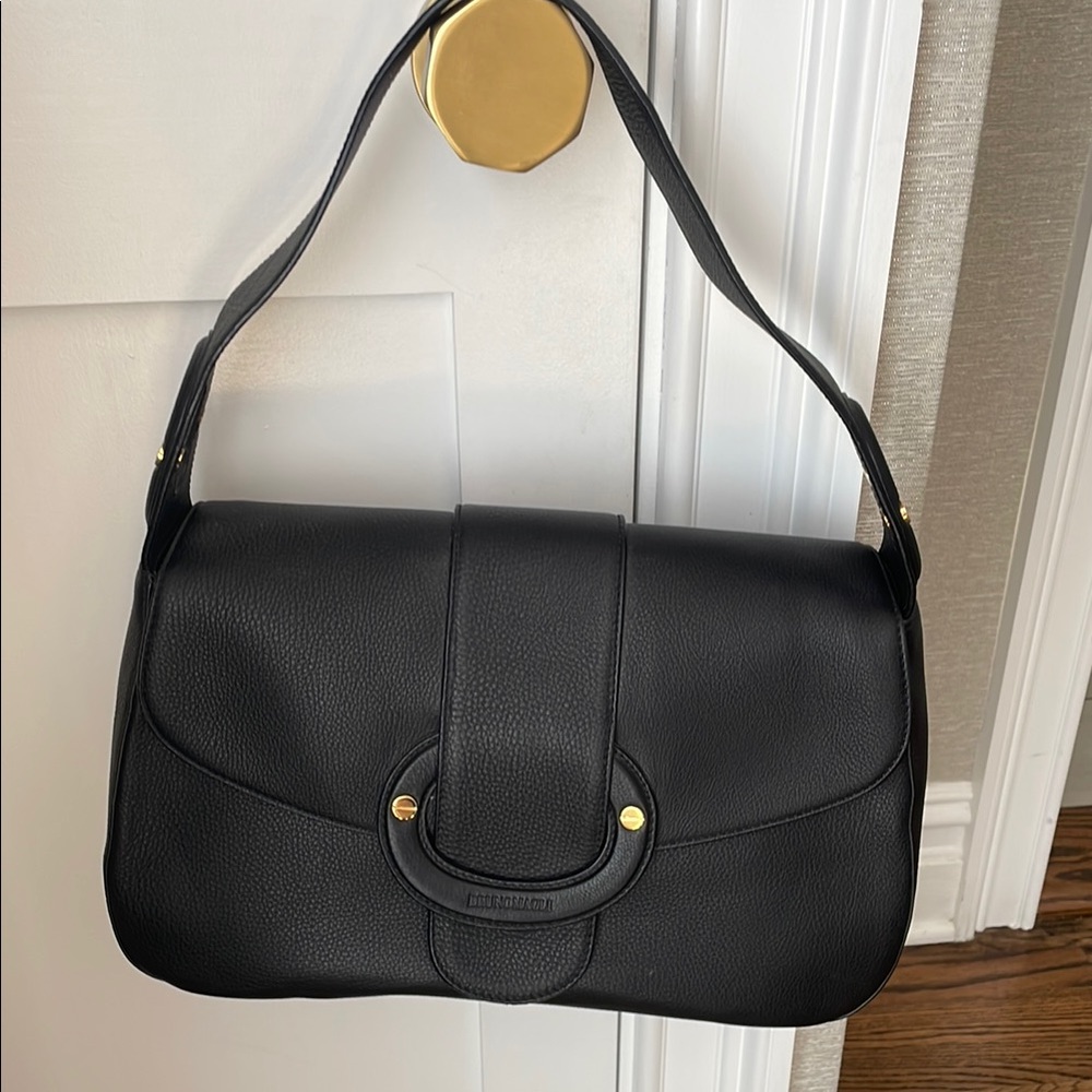 Black Minimalist Shoulder Bag with Gold Hardware